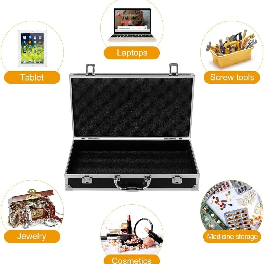 Silver Aluminum Briefcase with Lock, Aluminum Briefcase for Men or Women 14.1x7.